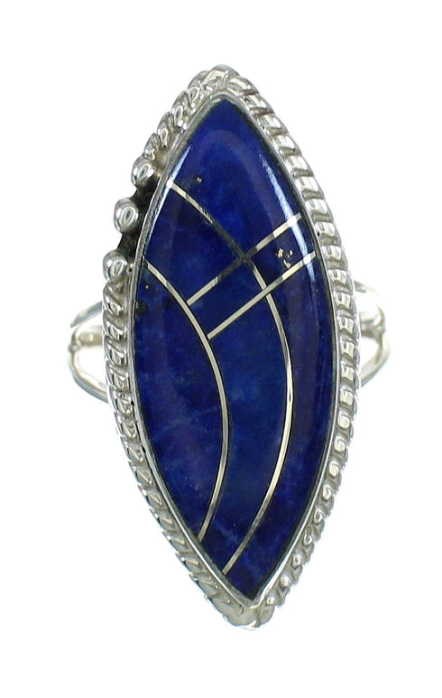 Lapis Inlay Sterling Silver Southwestern Ring Size 7 AX88116